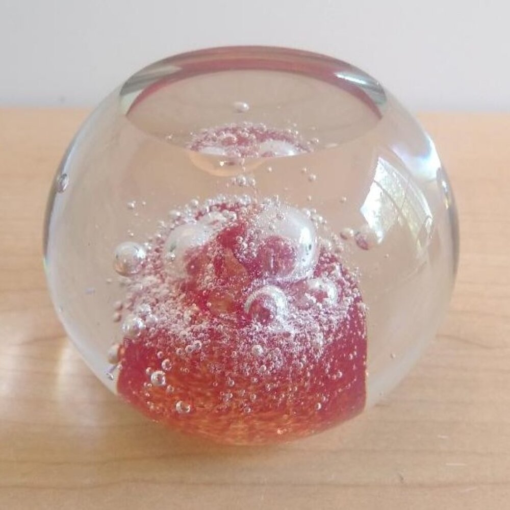 Vintage Glass Red Moon Flower Paperweight